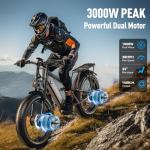 HiKNiGHT Dual Motor Electric Bike Peak 3000W, 52V 20AH Battery E Bike for Adults 26 Inch Fat Tire Mountain Electric Bicycle 38 MPH, Full Suspension Dual Hydraulic Disc Brake, Up to 90 Miles Range