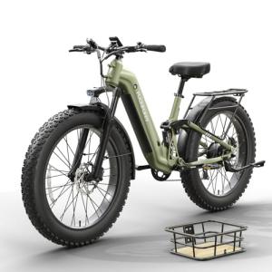 PUCKIPUPPY Electric Bike for Adults 960W, 48V 20AH Battery Adult Ebike, Full Suspension 26" Fat Tire E Bike, 28MPH 80Miles Range Mountain Electric Bicycle, 7 Speed, BoxerST, Green