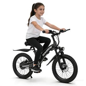 SKIRAI Lightweight Electric Bike for Kids, 20 Inch Tires, 250W Brushless Motor, 3-Speed up to 15 mph, Adjustable Seat ebike for Ages 8–14 (Blcak)