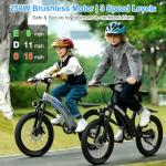 SKIRAI Electric Bike for Kids，25.2V 7Ah Electric Mountain Bicycle，250W Brushless Motor, 3-Speed up to 15MPH, Aluminum Frame Ebike for Ages 8-12(Silvery)
