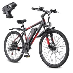QNUT 350W Full Aluminum Electric Bike for Adults & Teens, 21-Speed 26" Commuter E-Bike with Dual Disc Brakes, 40-Mile Range, Mountain Bike for Men/Women (Black-Red)