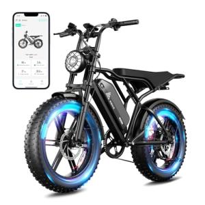 TST Electric Bike for Adults, 1500W Peak Motor Ebike with 48V 15Ah Built-in Battery, 60 Miles Range 28 MPH Electric Bicycle, 20" Fat Tire E Bike with Rear Seat 7Speeds Black