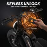 LuckRoll Electric Bike Moped for Adults with NFC & Password Unlock, 2000 peak/1500W Peak, 40MPH, 48V 15/25Ah E-Bike, 80-60 Miles Electric Motorcycle, 20" Fat Tire Electric Dirt Bike