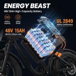 LuckRoll Electric Bike Moped for Adults with NFC & Password Unlock, 2000 peak/1500W Peak, 40MPH, 48V 15/25Ah E-Bike, 80-60 Miles Electric Motorcycle, 20" Fat Tire Electric Dirt Bike