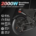 LuckRoll Adult Electric Bike 20" Fat Tire All-Terrain E-Bike 1500/2000W Peak 48V 15/25Ah Battery 33–40MPH 60–80 Mile Range NFC Password Unlock Electric Dirt Bike (2000W 48V 25Ah-Gray)