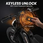 LuckRoll Electric Bike Moped for Adults with NFC & Password Unlock, 2000 peak/1500W Peak, 40MPH, 48V 15/25Ah E-Bike, 80-60 Miles Electric Motorcycle, 20" Fat Tire Electric Dirt Bike