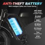 LuckRoll Adult Electric Bike 20" Fat Tire All-Terrain E-Bike 1500/2000W Peak 48V 15/25Ah Battery 33–40MPH 60–80 Mile Range NFC Password Unlock Electric Dirt Bike (2000W 48V 25Ah-Red)