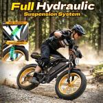 TST Electric Bike for Adults, 1500W Peak Motor Ebike with 48V 15Ah Battery, 60 Miles Range 28 MPH Electric Bike, 20" Fat Tire E Bike with Rear Seat, 7 Speeds Yellow