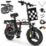 Folding Electric Bike, Peak 800W Motor 25MPH,48V 14Ah Removable Battery 55Miles Ebike,14'' Lightweight Adults Electric Bicycles for Men/Women/Teens,Mini E-Bike,Full Suspension (M1-Black-800W-14Ah)