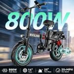 DDC SPORT Folding Electric Bike for Adults, Peak 800W Motor 25MPH, 48V 14Ah Removable Battery 35-55Miles Ebike,14'' Lightweight & Portable Adults Electric Bicycles for Men/Women/Teens