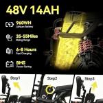 Folding Electric Bike, Peak 800W Motor 25MPH,48V 14Ah Removable Battery 55Miles Ebike,14'' Lightweight Adults Electric Bicycles for Men/Women/Teens,Mini E-Bike,Full Suspension (M1-Black-800W-14Ah)