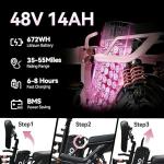 Folding Electric Bike, Peak 800W Motor 25MPH,48V 14Ah Removable Battery 55Miles Ebike,14'' Lightweight Adults Electric Bicycles for Men/Women/Teens,Mini E-Bike,Full Suspension (M1-Pink-800W-14Ah)