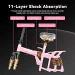 Folding Electric Bike, Peak 800W Motor 25MPH,48V 14Ah Removable Battery 55Miles Ebike,14'' Lightweight Adults Electric Bicycles for Men/Women/Teens,Mini E-Bike,Full Suspension (M1-Pink-800W-14Ah)