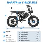 HAPPYRUN Dual Motor Electric Bike for Adults 5000W Peak Removable 38Ah Battery All-Terrain 20" Fat Tire Ebike 36MPH 85+ Miles Hydraulic Disc Brake Electric Dirt Bike G70 Pro (G70pro)