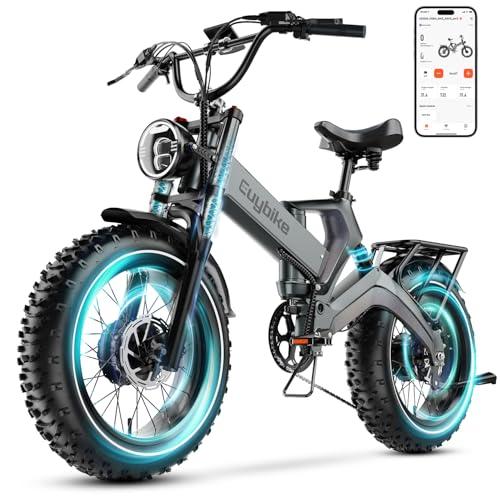EUYBIKE Foldable Electric Bike for Adults, 3000W Peak Dual Motor Ebike with Removable 52V 30AH Battery, 20"x4.0" Fat Tires 30+MPH Dirt Bike, 120Miles Long Range Electric Bicycle Grey for All-Terrain