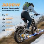 EUYBIKE Foldable Electric Bike for Adults, 3000W Peak Dual Motor Ebike with Removable 52V 30AH Battery, 20"x4.0" Fat Tires 30+MPH Dirt Bike, 120Miles Long Range Electric Bicycle Grey for All-Terrain