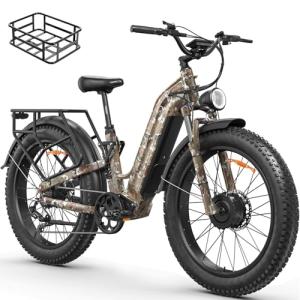 FREESKY 3500W Peak Dual Motor Electric Bike for Adults, 34MPH,105 Miles 48V 25Ah Removable Battery, 26" Fat Tire Mountain Ebike, Step-Thru Electric Bike Blue-Fender