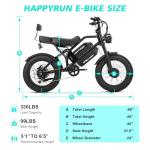 HAPPYRUN Dual Motor Electric Bike for Adults 5000W Peak Removable 38Ah Battery All-Terrain 20" Fat Tire Ebike 36MPH 85+ Miles Hydraulic Disc Brake Electric Dirt Bike G70 Pro