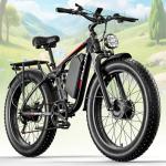 PUJH Electric Bike, 52V 25Ah 4000W Dual Motors, 24" Fat Tires Adult, 36mph Up to 110 Mile Range, Full Suspension, Hydraulic Brakes Class 3 Ebike, for Off-Road Mountain Riding Adventures (Black)