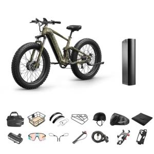 PUCKIPUPPY Dual Motor Electric Bike for Adults 1600W, 48V 20AH Battery with Torque Sensor, Full Suspension, 26" Fat Tire, 28MPH, 80 Mile Range, 8 Speed Mountain Electric Bicycle Golden Retriever Pro