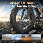 HiKeep Electric Bike for Adults - 20 Inch Fat Tire Ebike, 750W/Peak 1500W Dual Motor Ebike, 48V15.6AH Detachable Battery, 4 Riding Modes Electric Dirt Bike, 7 Speed Electric Motorcycle