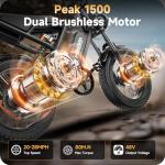 HiKeep Electric Dirt Bike for Adults - 750W Dual Motor Electric Bike, 20×4.0 Fat Tire Ebike, 48V 15.6Ah Battery, 30MPH High-Speed, Full Suspension, Dual Hydraulic Disc Brake, Safety Tested to UL 2849