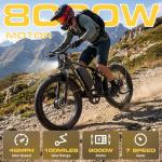 8000W Dual Motor Electric Bike for Adults, 48MPH Fast Full Suspension Ebike, 52V 36Ah Removable Battery for 100 Miles Range, 24/26 Inch Fat Tire Dual Shock All-Terrain E-Bike, 400lbs Capacity