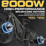 8000W Dual Motor Electric Bike for Adults, 48MPH Fast Full Suspension Ebike, 52V 36Ah Removable Battery for 100 Miles Range, 24/26 Inch Fat Tire Dual Shock All-Terrain E-Bike, 400lbs Capacity