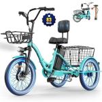 FRITTON Electric Tricycle for Adults, Peak 1200W Electric Trike, Foldable Trike with 468/720/960Wh Removable Battery, Step-Thru 3 Wheel Electric Bikes for Seniors Women Men, 20 Tire (83Miles Green)