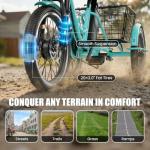 FRITTON Electric Tricycle for Adults, Peak 1200W Electric Trike, Foldable Trike with 468/720/960Wh Removable Battery, Step-Thru 3 Wheel Electric Bikes for Seniors Women Men, 20 Tire (83Miles Green)