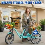 FRITTON Electric Tricycle for Adults, Peak 1200W Electric Trike, Foldable Trike with 468/720/960Wh Removable Battery, Step-Thru 3 Wheel Electric Bikes for Seniors Women Men, 20 Tire (83Miles Green)