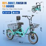 FRITTON Electric Tricycle for Adults, Peak 1200W Electric Trike, Foldable Trike with 468/720/960Wh Removable Battery, Step-Thru 3 Wheel Electric Bikes for Seniors Women Men, 20 Tire (83Miles Green)