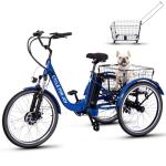 LUXECYCLES 24" Electric Trike，Electric Tricycle for Adults, 350W(Peak 500W) 7 Speeds 3 Wheel Electric Bikes with 48V 13Ah Removable Battery & Removable Large Basket/UL 2272 Certified