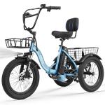 ESKUTE E Trike Electric Bike, Peak 1200W Brushless Motor Folding Trike 18X3.0 Fat Tire Ebike, 624Wh Battery, Step-Thru 3 Wheel Electric Bicycle, 55 Miles, 18MPH+ Tricycle for Adults Blue