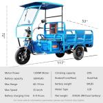 1200W Electric Cargo Tricycle Truck Simple Tricycle,60-70Km 60V 45Ah Large Capacity Battery,Load Capacity 1100Lbs