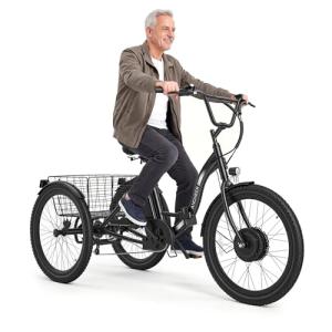 ANCHEER Electric Tricycle for Adults, Peak 600W Electric Trike, 24" 499Wh Folding 3 Wheel Ebike for Adults & Seniors, 15.5MPH & 55Miles Electric Bike, Rear Differential, Rear Basket UL2849 Compliant