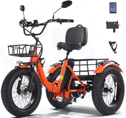 KAKIGO Electric Tricycle for Adults,Peak 1350W Motor Etrike,48V15.6Ah Ebike,20"x4"Fat Tire Aluminum Folding Electric Trike,3-Wheel Electric Bike,20MPH,Front&Rear Basket&Differential