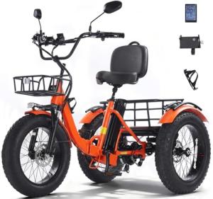 KAKIGO Electric Tricycle for Adults,Peak 1350W Motor Etrike,48V15.6Ah Ebike,20"x4"Fat Tire Aluminum Folding Electric Trike,3-Wheel Electric Bike,20MPH,Front&Rear Basket&Differential