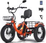KAKIGO Electric Tricycle for Adults,Peak 1350W Motor Etrike,48V15.6Ah Ebike,20"x4"Fat Tire Aluminum Folding Electric Trike,3-Wheel Electric Bike,20MPH,Front&Rear Basket&Differential