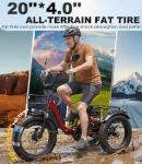 KAKIGO Electric Tricycle for Adults,Peak 1350W Motor Etrike,48V15.6Ah Ebike,20"x4"Fat Tire Aluminum Folding Electric Trike,3-Wheel Electric Bike,20MPH,Front&Rear Basket&Differential