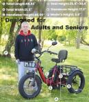 KAKIGO Electric Tricycle for Adults,Peak 1350W Motor Etrike,48V15.6Ah Ebike,20"x4"Fat Tire Aluminum Folding Electric Trike,3-Wheel Electric Bike,20MPH,Front&Rear Basket&Differential