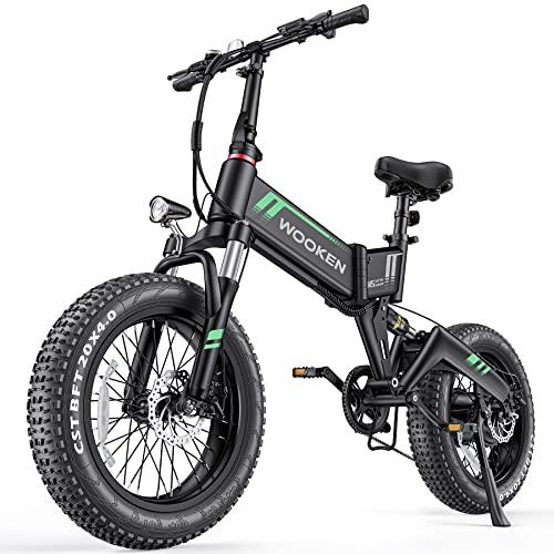 Wooken Electric Bike for Adults, 20''X4.0 Fat Tire Ebike for Adults, Peak 750W Foldable Electric Bicycle with 48V 10Ah Battery, 7 Speed, Full Fuspension, 20MPH Ebike for Mountain Beach Snow