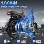 A14 Foldable Electric Bike, Ebike with Peak 1000W Motor & 48V 10Ah 480Wh Battery, Max 25MPH & 45Miles E-bikes, 14" Tire Folding Ebike for Adults, Dual Disc Brakes Folding Electric Bike for Adults