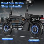 A14 Foldable Electric Bike, Ebike with Peak 1000W Motor & 48V 10Ah 480Wh Battery, Max 25MPH & 45Miles E-bikes, 14" Tire Folding Ebike for Adults, Dual Disc Brakes Folding Electric Bike for Adults