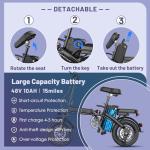 Askmy Foldable Electric Bike, 750W Peak Brushless Motor, 48V 10Ah Removable Battery, 28-30MPH, 30+ Miles Range, UL2849 Certified E-Bike for Adults & Teens
