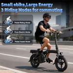 A14 Foldable Electric Bike, Ebike with Peak 1000W Motor & 48V 10Ah 480Wh Battery, Max 25MPH & 45Miles E-bikes, 14" Tire Folding Ebike for Adults, Dual Disc Brakes Folding Electric Bike for Adults