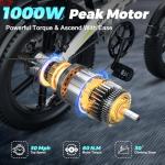 Aelith Folding Electric Bike for Adults – 1000W Motor, 20"x3" Fat Tire, 48V 20AH Removable Battery, All-Terrain E-Bike with 7-Speed, Front Suspension – Powerful Foldable Ebike for Commuter-ek5 White