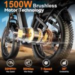 Ihahvc 1500W Peak Motor Electric Bike for Adults Up to 80 Miles 30MPH Ebike 20" x 4 Fat Tire 48V 20Ah Removable Battery Mountain E Bike Commuter Full Suspension Bicycles for Men Women Black