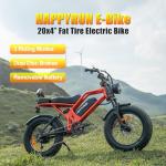 HAPPYRUN 1500W Electric Bike for Adults, 48V 18Ah Removable Battery, 20" Fat Tire E-Bike, 32MPH & 68+ Miles Range, 7-Speed Transmission, All-Terrain Mountain Ebike for Men & Women (Orange-red)