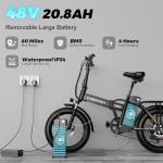Aoango 1000W Folding Electric Bike, 48V 20AH Large Removable Battery E Bike, 30+MPH, 80 Miles Max Range, 20" Fat Tire Electric Bike for Adults